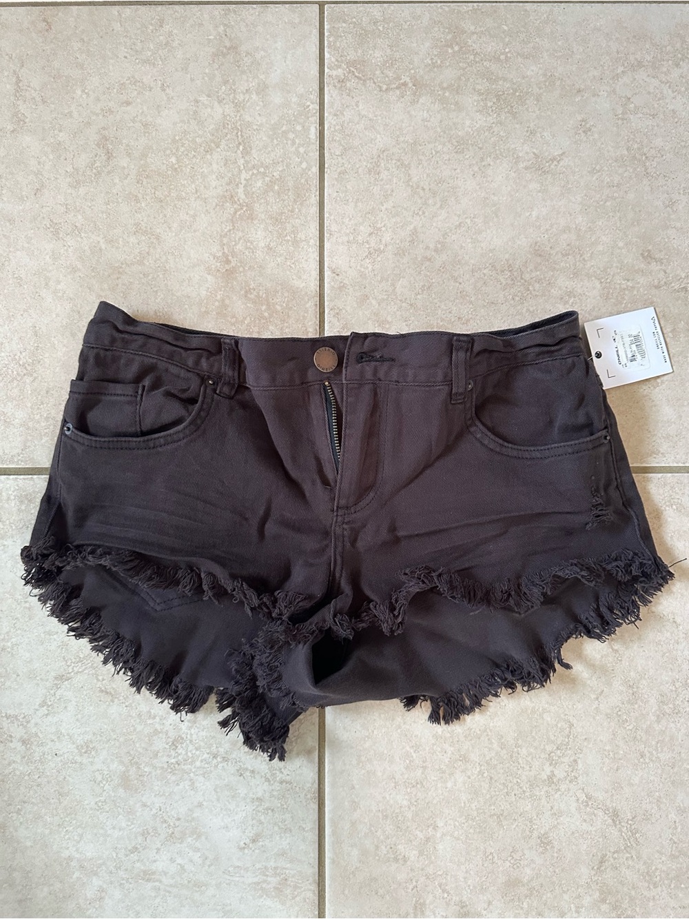 O'Neill Black Frayed Hem Denim Shorts